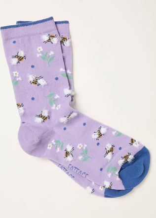 Fat Face FatFace Lilac Purple Bee Floral Socks