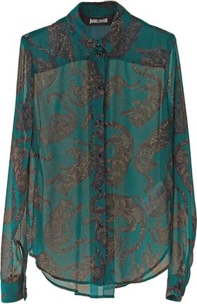Just Cavalli Camicia Crepe Leopardi - Dames - Overhemden - Veelkleurig - L - Overhemden