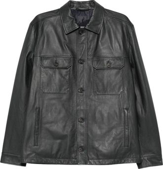 Corneliani Grained Black Calf Leather Zip Jacket