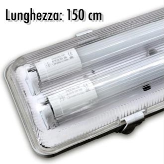 Trade Shop Trade Shop Traesio - Trade Shop - Plafoniera Stagna Completa Di 2 Tubo Neon A Led 150cm Per Soffitto Parete Ip65