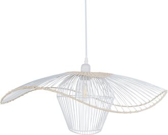 Beliani Beliani - L&aacute;mpara Colgante Iluminaci&oacute;n Pantalla De Rat&aacute;n Y Metal Blanco Lunga