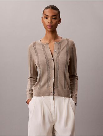 Calvin Klein Womens Linen Blend Cardigan - Brown - XL