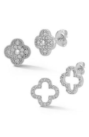 Glaze Jewelry Set of 2 Cubic Zirconia Clover Stud Earrings in Silver at Nordstrom Rack