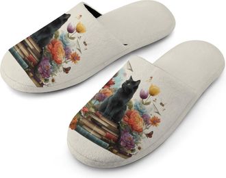 Generic Book Cat Mens Slippers Warm Non-Slip Houes Shose Spa Slipper for Home Bedroom