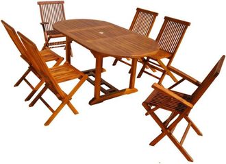 Concept Usine Conjunto de jard&iacute;n de teca aceitada para 6 personas, mesa ovalada