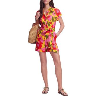 Boden Kay Floral Linen Playsuit in Yellow Radiant Bloom at Nordstrom, Size 12