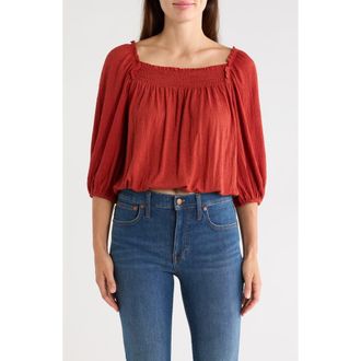 Max Studio Crinkled Balloon Sleeve Bubble Hem Top in Terracotta at Nordstrom Rack, Size X-Small