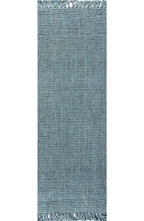 Jonathan Y Designs Pata Hand Woven Chunky Jute with Fringe Area Rug in Light Blue/gray at Nordstrom, Size 5Ft 0In X 8Ft 0In