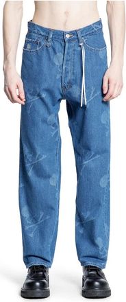 MASTERMIND WORLD Straight Fit Jeans, male, Blue, L, Bluewashed Denim Skulls Trousers