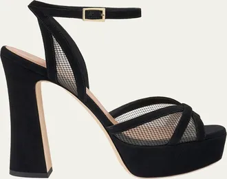 Malone Souliers Sylvie 125mm Suede & Mesh Platform Sandals