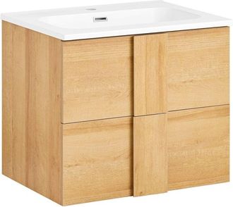 SoBuy SoBuy BZR172-N Bathroom Cabinet with Two Drawers Storage Cabinet for Bathroom Bathroom Vanity Unit with Ceramic Sink, Wood Color, 61x46x54 cm