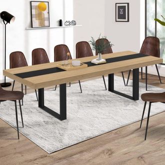 IDMarket Idmarket - Mesa De Comedor Rectangular Extensible Phoenix 6-12 Personas Madera Y Banda Central Negra 200-300 Cm