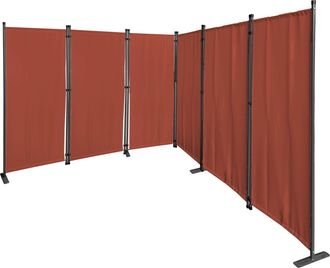 Quick-Star Paravent 6 Teilig 340x165cm Stoff Raumteiler Trennwand Balkon Sichtschutz Stellwand Faltbar Rotorange Ral 2001