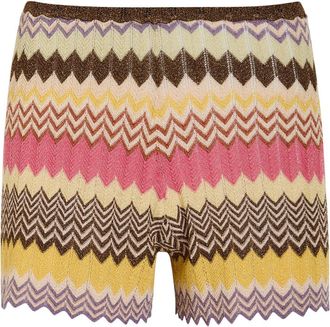 Faithfull The Brand Raya Chevron Pointelle Metallic-knit Shorts - Stripe - S (UK8-10 / S)