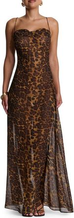 Naked Wardrobe Strappy Open Back Chiffon Maxi Dress in Leopard at Nordstrom, Size Large