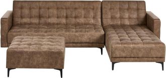 Beliani Sof&aacute; Cama Modular En Forma De L Tapizado De Piel Sint&eacute;tica Con Otomana Capiton&eacute; Marr&oacute;n Izquierdo Aberdeen