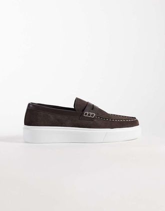 Asos Mocassini college in camoscio marrone con suola preformata
