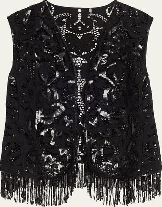 Kobi Halperin Maeve Fringed Sequin Lace Vest