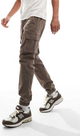 Only & Sons tapered cuffed cargo pants in light brown
