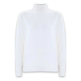 Kocca Turtlenecks, female, White, S, Chic High Roll Neck Centrally Ribbed Jumper