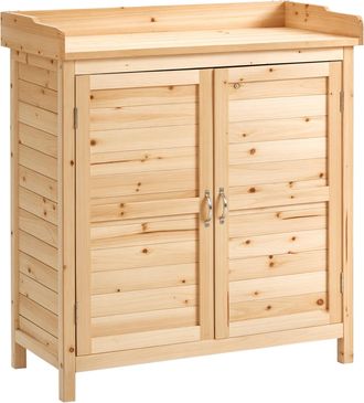 OEM Armario De Jard&iacute;n De Madera Armario Exterior Con 2 Puertas Estante Patas Elevadas Para Terraza Patio 83x40x92 Cm Natural