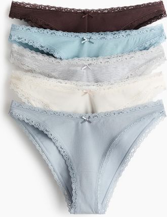 H&M 5er-Pack Baumwollslips mit Spitze - Hellblau/Dunkelbraun