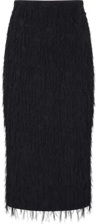 Patrizia Pepe Fringed Black Midi Skirt with Smooth Waistband