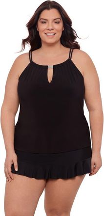 Aqua Green Plus Size Keyhole High Neck Full Coverage Adjustable Tankini Swimsuit Top in Black at Nordstrom, Size 1 X