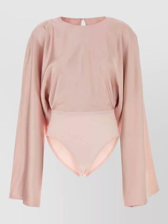Norma Kamali long sleeve bodysuit round neck keyhole back