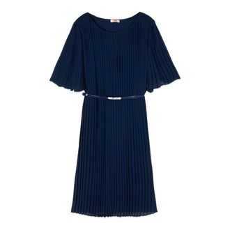 Oltre Korte geplooide georgette jurk - Dames - Feestkleedjes - Blauw - S - Polyester - Kleedjes