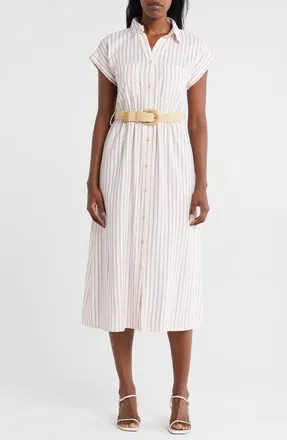ZOE AND CLAIRE Striped Belted Shirtdress in Mauve at Nordstrom Rack, Size Medium