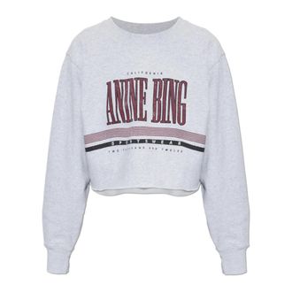 Anine Bing Sporty Cropped Sweatshirt - Dames - Sweatshirts - Grijs - L - Katoen - Hoodies & sweatvesten