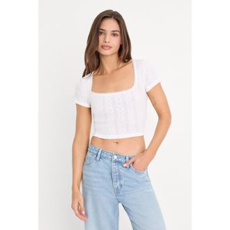 Good American Womens The Pointelle Square Neck Top | White, Size Medium | Good American by Khlo&Egrave; Kardashian