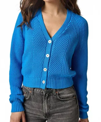 Lilla P Shrunken V-Neck Cardigan In Dutch Blue