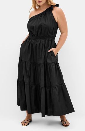 City Chic Haylee One-Shoulder Maxi Dress in Black at Nordstrom, Size Xxxs
