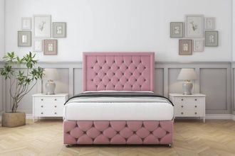Comfort Beds Winchester Plush Divan Set 4 Drawers-54 Headboard-Footboard in Pink | Size: Double