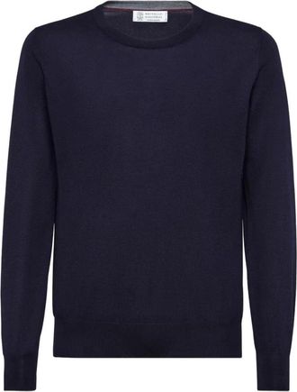 Brunello Cucinelli Truien & Vesten, Heren, Blauw, L, Kasjmier, Trui met ronde hals van kasjmier