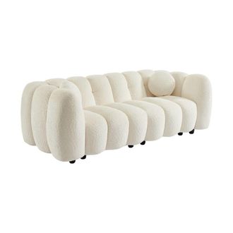 Sweeek Sof&aacute; dise&ntilde;o redondeado con tejido borreguito de 3 plazas, crema