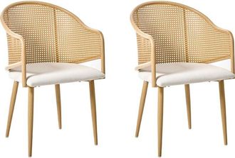 Beliani Beliani - Set of 2 Dining Chairs Polyester Upholstered Seat Iron Black Legs and Frame Rounded Backrest Retro Style Dining Room Furniture Light Brown