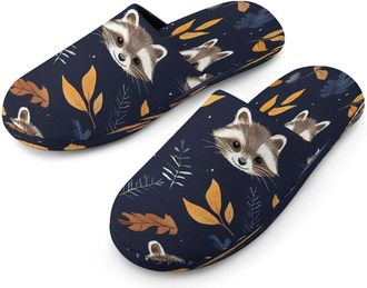 Generic Raccoon Pattern Mens Cotton Slippers Memory Foam Comfort House Shoes Winter Indoor Slipper for Hotel Casa Spa