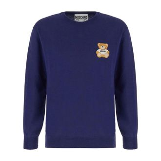 Moschino Round-neck Knitwear, male, Blue, 2XL, Stylish Sweatshirts for a Trendy Look