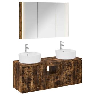 vidaXL Juego De Muebles De Ba&ntilde;o 4 Uds. Roble Ahumado Vidaxl