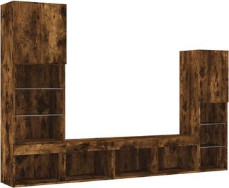 vidaXL Muebles Tv Pared Con Led 4 Pzas Madera Ingenier&iacute;a Roble Ahumado Vidaxl