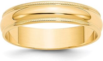 Diamond2Deal 14k Yellow Gold 5mm Lightweight Milgrain Half Round Wedding Band Ring
