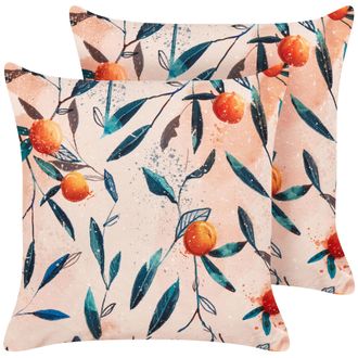 Beliani Conjunto De 2 Cojines De Jard&iacute;n Almohada De Exterior 45 X 45 Cm Poli&eacute;ster Motivo Hojas Multicolor Pialpetta