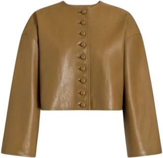 Alberta Ferretti Korte Zachte Leren Jas - Dames - Leren en Su&egrave;de Jassen - Geel - L - Leer - Jassen