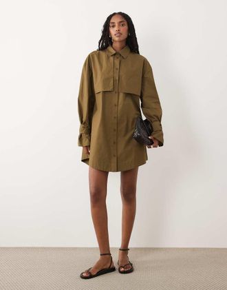 Asos Vestito camicia corto multitasche stile trench verde oliva scuro