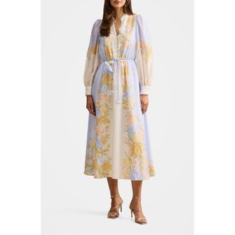 Ever New Courtney Placed Floral Long Sleeve Dress in Blue Mercia Floral at Nordstrom, Size 10