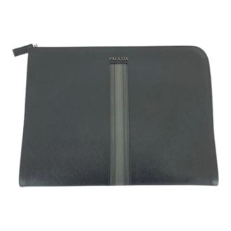 Prada Pre-owned Pochette in Pelle Saffiano con Zip a L - - Pre-owned - Uomo - Nero - ONE SIZE