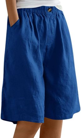 Generic Bermuda Shorts for Women Wide Leg Linen Knee Length Summer Casual Long Shorts Loose High Waisted Short with Pockets